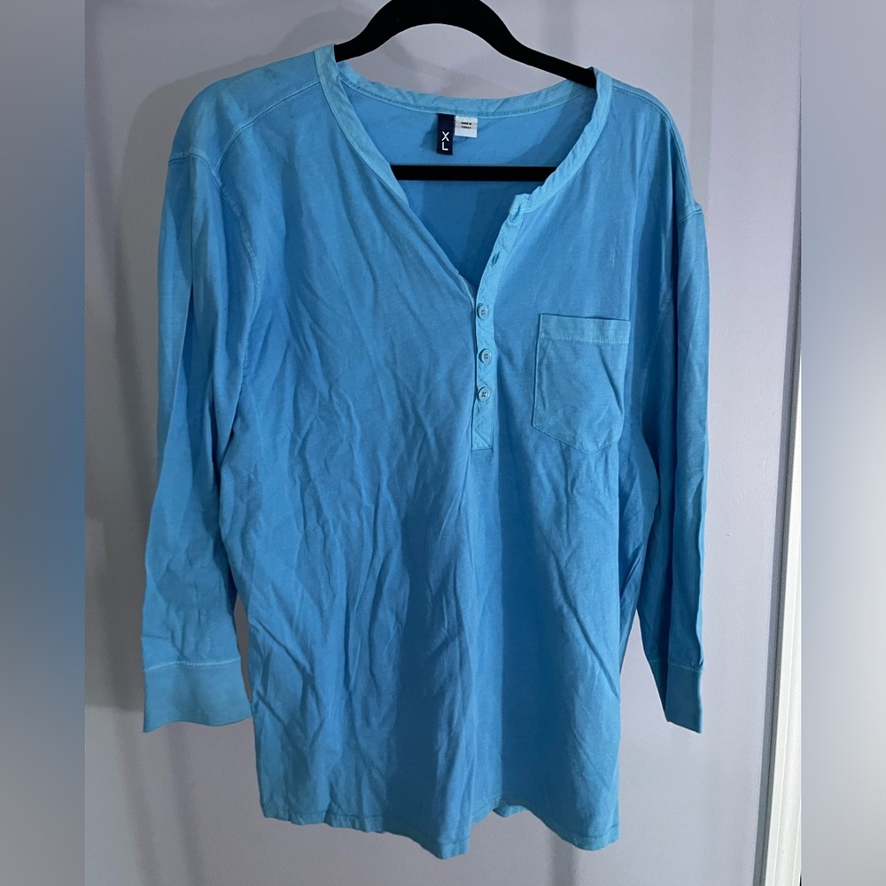 H&M 3/4 sleeve henley.  X-Large in bright blue
